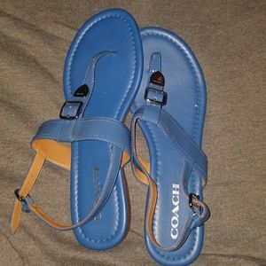 Blue coach T-strap sandals